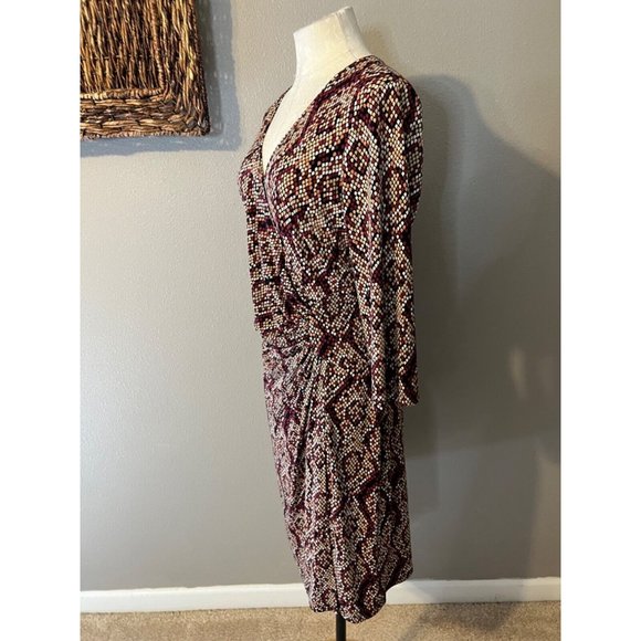 Laundry Design Faux Wrap Dress Stretch Career Church Washble Burgundy Orange Tan - Picture 9 of 13